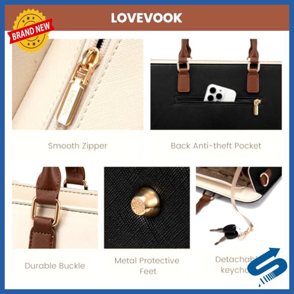 Leather Work Tote Bag Waterproof Business Computer Briefcase Elegant - Picture 6 of 6